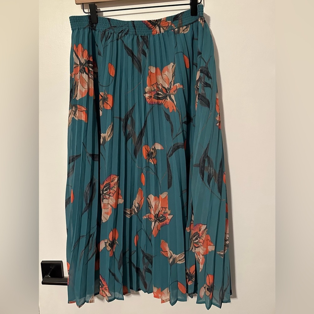A New Day Blue Midi A-Line Pleated Skirt
